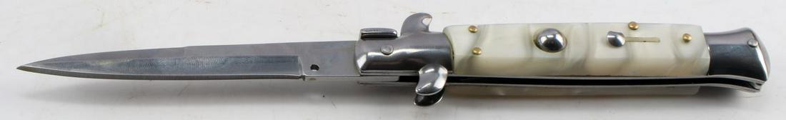 ITALIAN STILETTO SWITCHBLADE KNIFE 9" OPEN: Like new condition, strong spring, pearl handled.