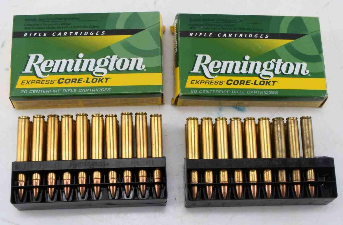 REMINGTON EXPRESS CORE LOKT 30 06 RIFLE CARTIRIDGE: Two boxes of Remington express Core-Lokt 30-06 Springfield 150 gr PSP R30062 ammunition, 40 centerfire rifle cartridges in total.