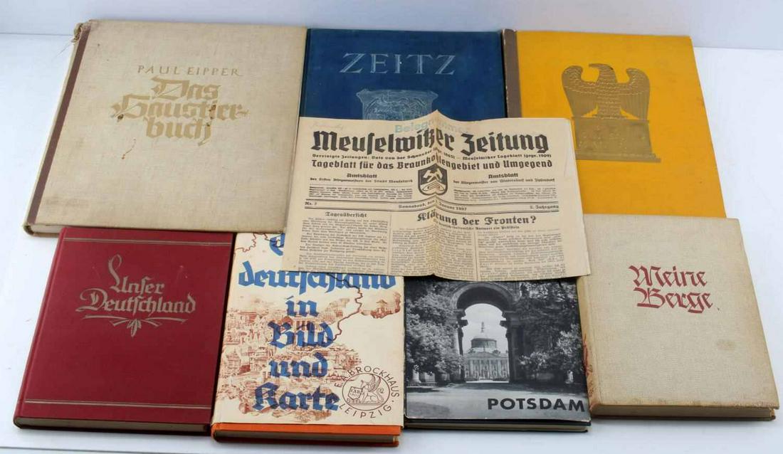 WWI WWII GERMAN CIGARETTE CARDS & CAVALRY BOOK: Album complete with German Historic cigarette cards, all affixed a book on German Horsemanship including Third Reich cavalry photos, Bavarian mountaineering book and more.