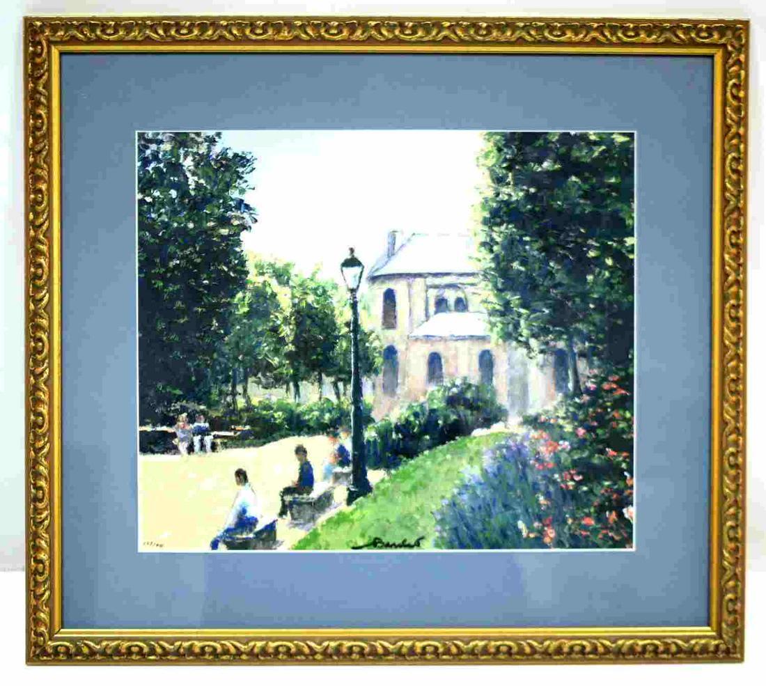 ANDRE BARDET SIGNED FRENCH SCENE SERIGRAPH W COA: Hand signed Andre Bardet serigraph, titled " Paris - Square St. Germail." Numbered 242/956. This work is accompanied by an appraisal and Certificate of Authenticity. The work measures approximately 13