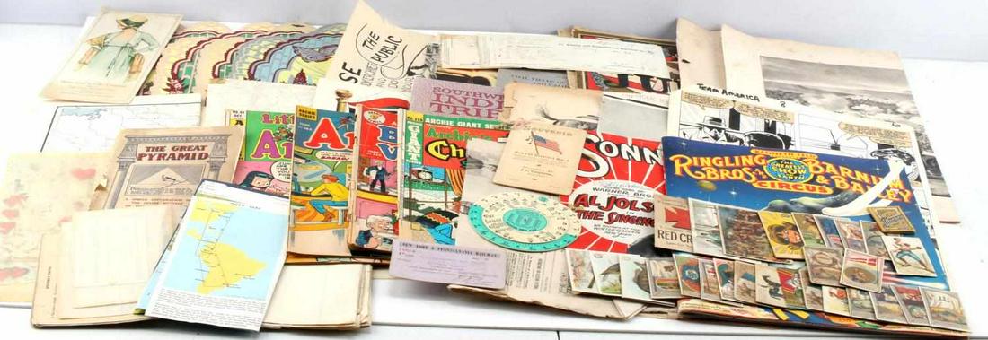 EARLY 1900S LARGE PAPER ADVERTISEMENT EPHEMERA LOT: Early 1900s Large Paper Advertisement Ephemera Lot. The lot includes advertisements from the Dept. of Heath, information pamphlets about the Coal Fields of NM and CA, Southwest Native American Tribes,