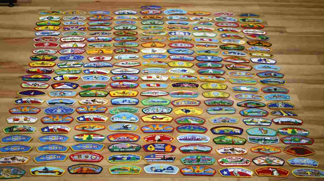 LOT 202 BOY SCOUT COUNCIL SHOULDER PATHCES: Lot of 202 Boy Scout of America Council Shoulder Patches. Most in unworn condition, huge variety of states and councils.