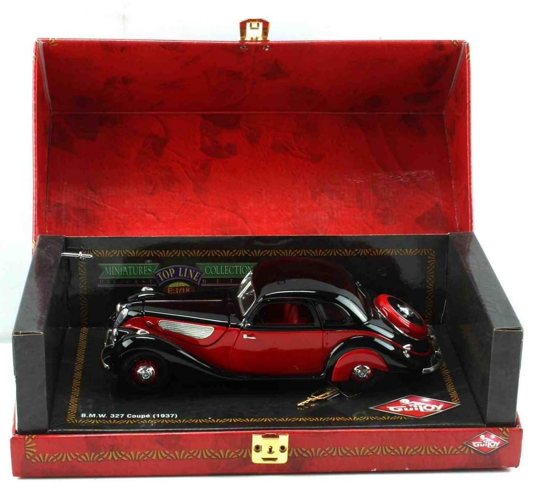 TOP LINE DIECAST COLLECTION 1937 BMW 327 COUPE: Top Line Diecast Miniatures Collection 1937 BMW 327 Coupe. 1/18 size. New in box condition. Has key for the outer lock. The box measures 13.75 inches long, 6.5 inches wide wide and 5.5 inches tall.
