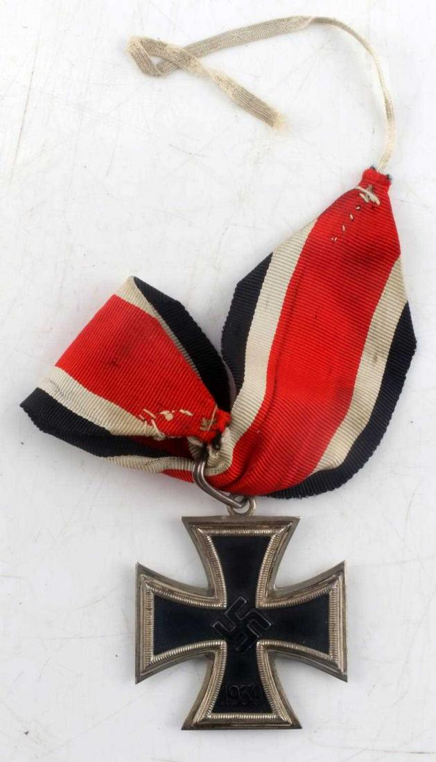 WWII GERMAN THIRD REICH KNIGHTS CROSS IRON CROSS: Excellent example, .800 silver stamped loop and reverse of medal, die flaw appears on front between 9:00 and 12:00 suggesting 1944 issue, ribbon does not fluoresce, very good original condition.