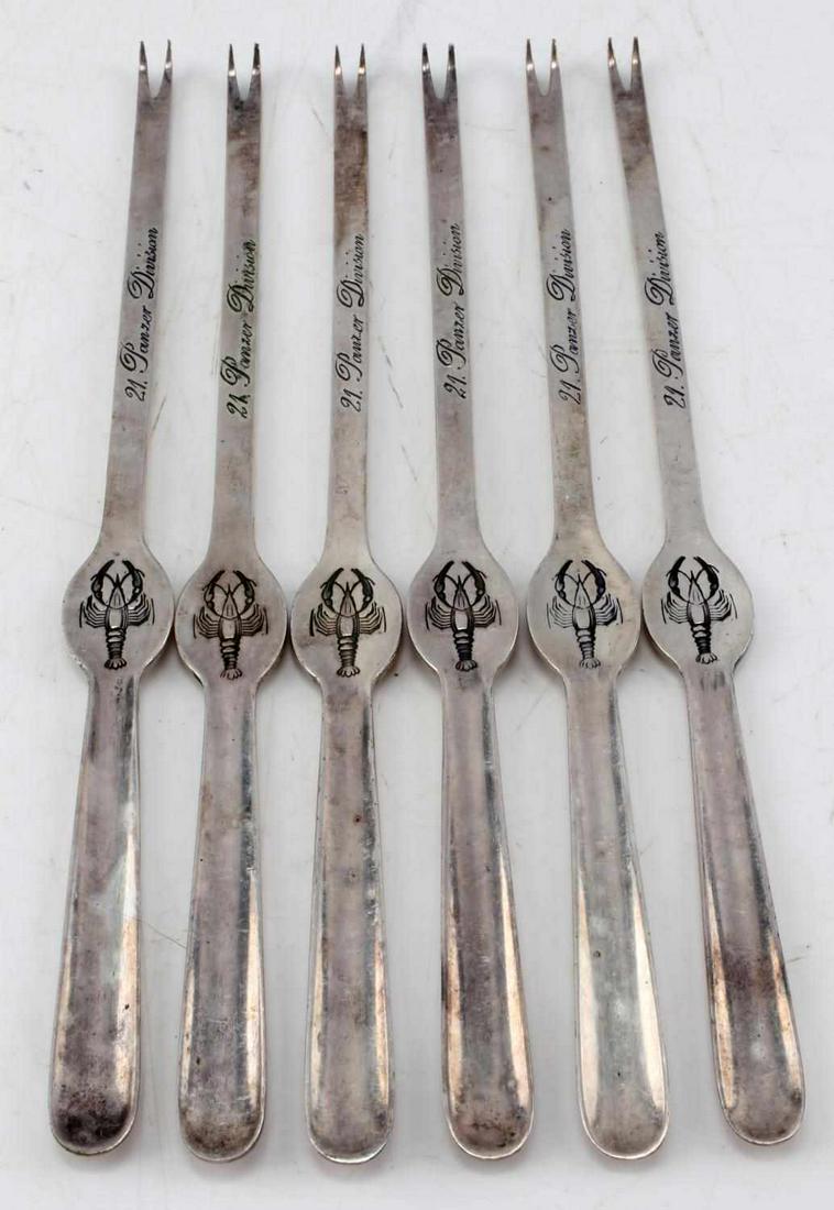 WWII GERMAN AFRIKA KORPS PANZER LOBSTER FORK LOT 6: WWII German Third Reich Afrika Korps DAK 21st Panzer Division Lobster Fork Lot of 6. The 21 st Panzer Division was a German armored division best known for its role in the battles of the North African