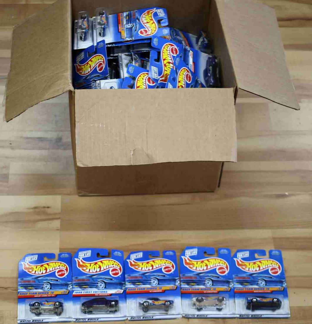 LOT OF 70 NEW IN BOX HOT WHEELS TOY CARS 1998 ED: Hot wheel lot of 70, all repeats, mostly Shelby and Camaro. Includes: #24 of 40 Tail Dragger, '63 Corvette #4 of 4, Mercedes C-Class #2 of 4, Shelby Cobra 427 s/c, and a '67 Camaro. All in package.