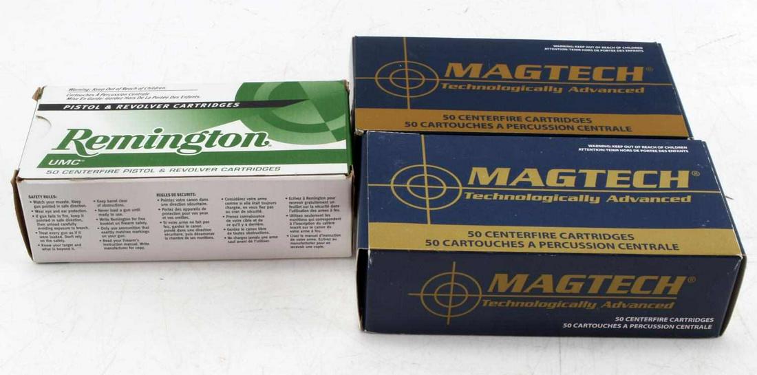 150 ROUNDS 44 REMINGTON MAGNUM JACKET SOFT POINT: 150 Rounds (3 Boxes) of 44 Remington Magnum Soft Jacket Soft Point - Flat. One box is 50 rounds of 180 grain Remington UMC. Two boxes is 100 rounds of Magtech 240 Grain. All are centerfire cartridges.