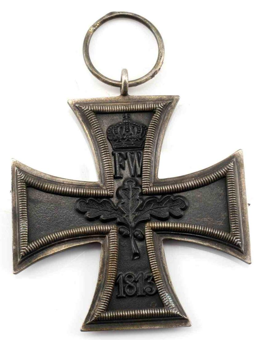 GERMAN NAPOLEONIC WAR 1813 IRON CROSS MEDAL: German Napoleonic Wars Iron Cross 2nd class with 1813 on the reverse side. Plain front. Appears to be real silver frames with 800 stamp on the ring. Magnetic center. In good condition overall. This lo