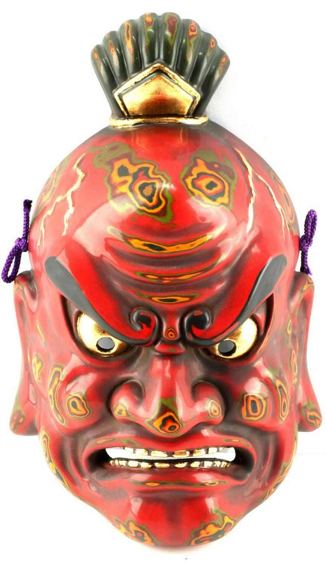 JAPANESE NOH DEMON WARRIOR GUARDIAN MASK: Japanese Noh Mask Kongo Rikishi Red Nio Demon Warrior Guardian Buddha, 12X7X5 inches, resis. In very good condition