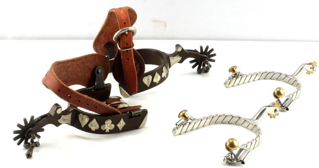 2 PR SPURS CARD SUITS & DIAMOND R TWISTED: Both like new barely used, 3.5 by 3.5 inches.