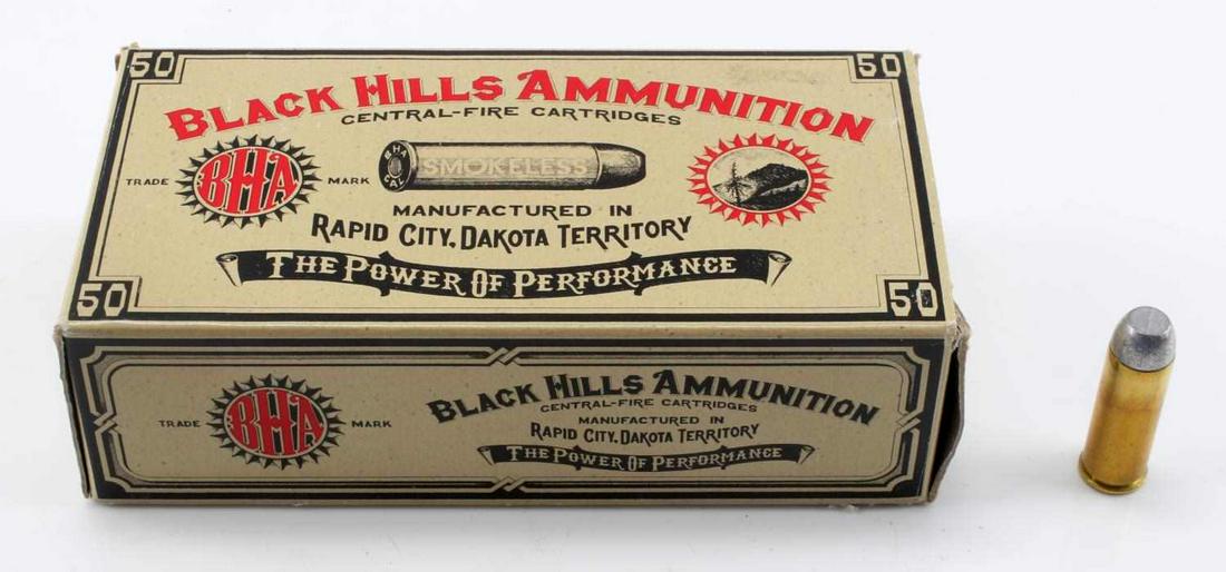 50 ROUNDS OF BLACK HILLS .45 COLT 250 GRAIN AMMO: This lot contains one box of 50 rounds of Black Hills .45 Colt, 250 Grain, RNFP ammunition.
