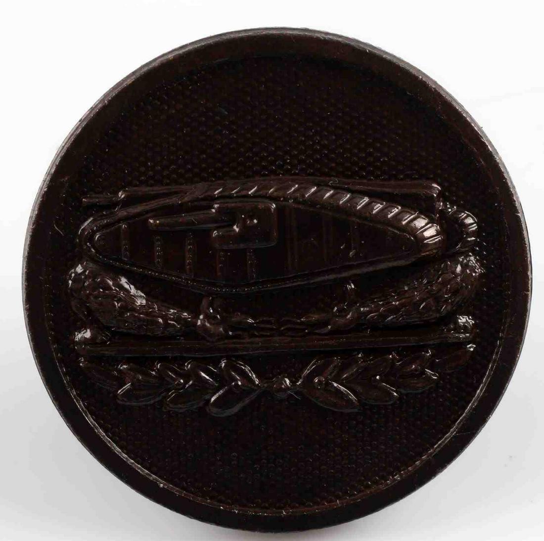 WWI US EXPEDITIONARY FORCE TANK COLLAR DISK: WWI US expeditionary force armored tank collar disk measuring at 1 inch in diameter. Solid one piece construction, reverse side has a mark that reads "N.S. MEYER INC NEW YORK" Features threaded screwe