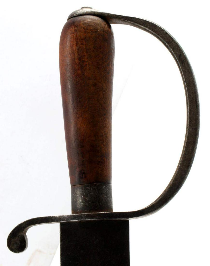 CIVIL WAR CSA CONFEDERATE BOWIE KNIFE IN SHEATH: Civil war confederate style Bowie knife in sheath. Knife appears to be period piece, is 23 1/4 in total, with a wooden handle. The blade is marked "BOYLE GAMBLE & MCAFEE" and measures 17 11/16 inches 