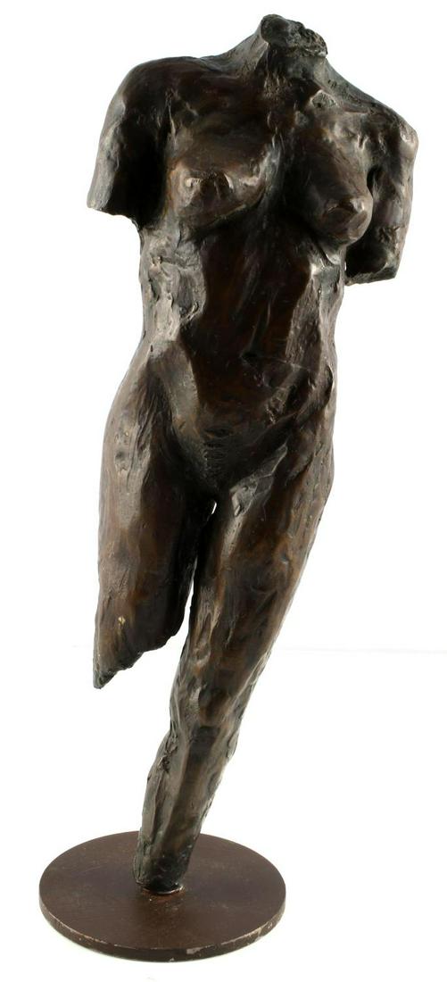 MODERN ART BRUTALISM BRONZE FEMALE NUDE SCUPTURE: Unsigned Brutalist modern art bronze homage to Venus De Milo. In very good condition measuring 16"H x 6"W x 3"D. Weight 24 pounds
