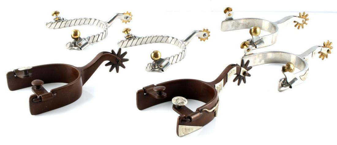 3 PAIRS OF HIGH QUALITY WESTERN COWBOY SPURS: Unmarked but of the highest quality, like new, as photographed.