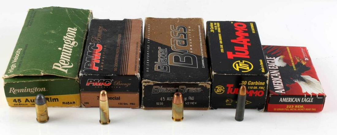 100 ROUNDS 45 50 38 SPL 20 223 50 30 CARBINE: Total rounds 220, boxed factory as photographed