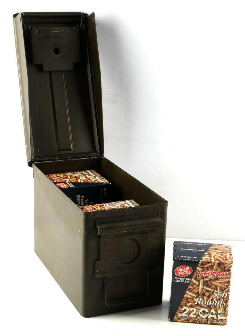 3300 RDS OF FEDERAL .22 LR AMMO HOLLOW PT 36 GRAIN: High Velocity .22 LR, copper plated, 36 grain, hollow point, 6 bulk packs. Comes in green ammo can.