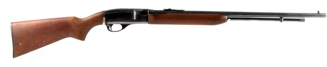 REMINGTON SPEEDMASTER 552 SEMI AUTO RIFLE .22 SLLR: 1957 - 1988 manufacture. Blued steel and wood stock, maker, model, and serial number marked to left side, maker, caliber, and patent numbers to top of barrel, tube fed, 23 inch barrel with good clear 