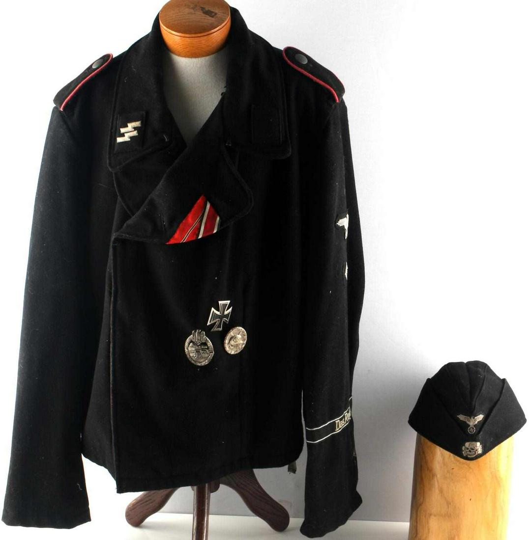WWII GERMAN DAS REICH SS PANZER TUNIC AND CAP: Reproduction SS Das Reich Panzer Tunic and Cap. The 2nd SS Panzer Division "Das Reich" was one of 38 divisions of the Waffen-SS of Nazi Germany during World War II. Das Reich served during the invasio