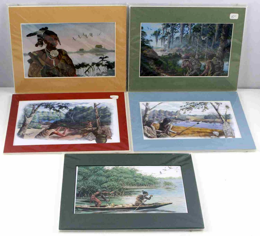 NATIVE AMERICAN THEMED PRINTS DEAN QUIGLEY: Three of the prints are by artist Dean Quigley.Two of which have no indication of artist.