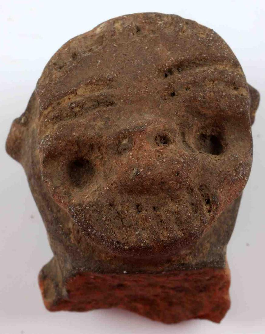 PRE COLUMBIAN CLAY MAYAN HEAD FIGURE BROKEN: Made from clay, broken off from figure. Measures 2 inches long.