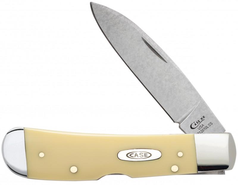 CASE BOSE YELLOW SMOOTH TRIBAL LOCK KNIFE: TB312010L SS • Locking Spear Blade 4 in (10.5 cm) closed, 3.3 oz (92.1 g). The distinctive yellow handle brightens this family while maintaining its toughness,making it one of the most beloved in th