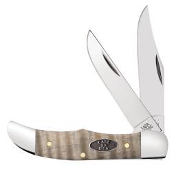 CASE KNIFE NATURAL CURLY MAPLE SMOOTH HUNTER 25941: Overall Length Closed:2 3/4 inches Weight:2.03 oz Bolsters:Nickel Silver Liners:Brass A naturally rippled maple eye burl pattern wraps this smooth wood handle giving it an interesting ripple effect.