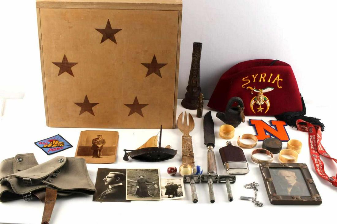 GENERAL ANTIQUE & COLLECTIBLE LOT GOOD VARIETY: Artifacts, Masonic items, and more as photographed.
