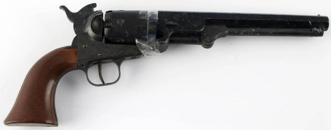 JAPAN COLT PERCUSSION REVOLVER REPLICA COPY: For parts gun. Barrel measures 7.5 inches, wood grips, marked Japan to underside. Broken, poor condition.