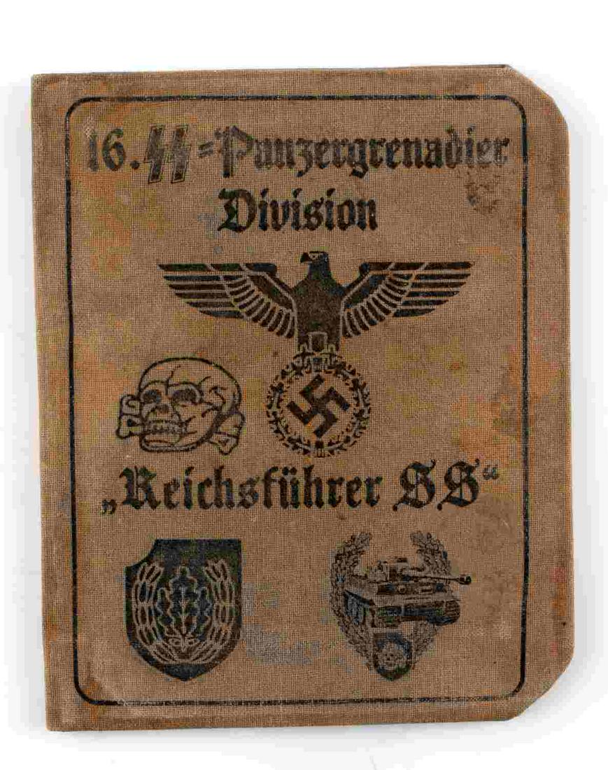 WWII GERMAN THIRD REICH REICHSFUHRER SS AUSWEIS: WWII German third Reich "Reichsfuhrer" SS panzer division Ausweis Id booklet featuring portrait picture and signature, measuring at 5 1/8 inches tall by 4 1/8 inches wide. Unauthenticated, sold as is.