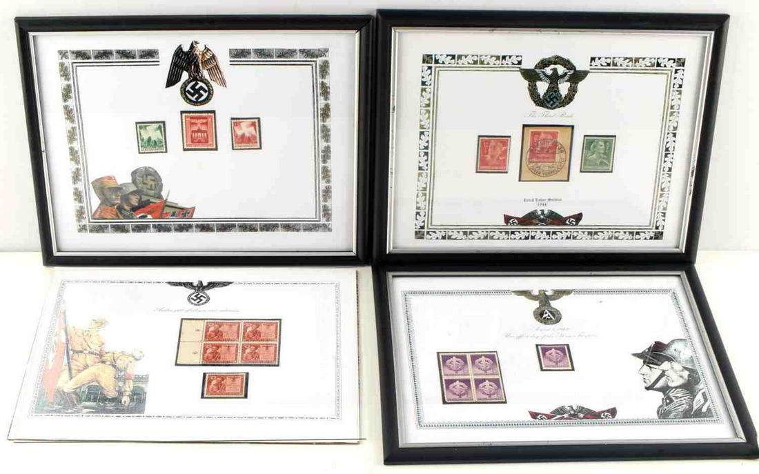 LOT OF 16 WWII GERMAN STAMPS RAD SWASTIKA MORE: Lot includes: Day of the SA with block 1942, In Spite of all, you were victorious, Hail to swastika 1930's set, and Reich Labor Service 1944 (RAD). Stamps in very good condition. In frames, 12 X 9.5 i