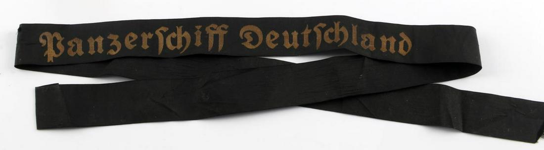 WWII GERMAN KRIEGSMARINE PANZERSCHIFF CAP TALLY: Enlisted cap tally, original Panzer Class cap tally.