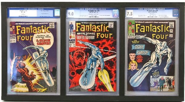 FANTASTIC FOUR #50 55 72 CGC 7.5-9.0 SILVER SURFER: Fantastic Four #50 Marvel Comics 5/66, CGC 7.5. Off-white pages; Silver Surfer battles Galactus, Johnny Storm goes to college, 1st appearance of Wyatt Wingfoot. #55 Marvel Comics 10/66, CGC 8.5. Off-w