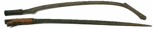 ETHNIC TRIBAL WEAPON LOT OF 2: To include: a Klewang, blade of 23.5 inches and wood grip; Binja sickle sword, 22.5 inch blade with wood grip.