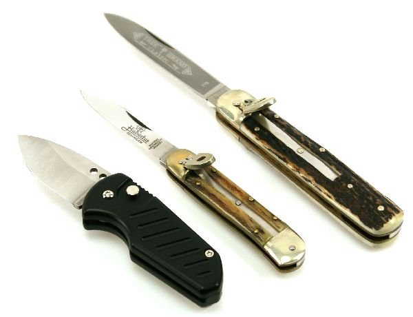 3 pocket knives tree brand hubertus switchblade