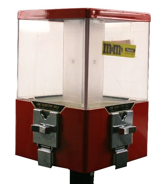 FOUR IN ONE CAROUSEL BULK CANDY MACHINE: Anywhere you place it, you create an instant profit center. Complete with key, instruction manual, and extra coin cylinder. Free standing four-in-one carousel candy gum ball machine. 0.25 / quarter ve