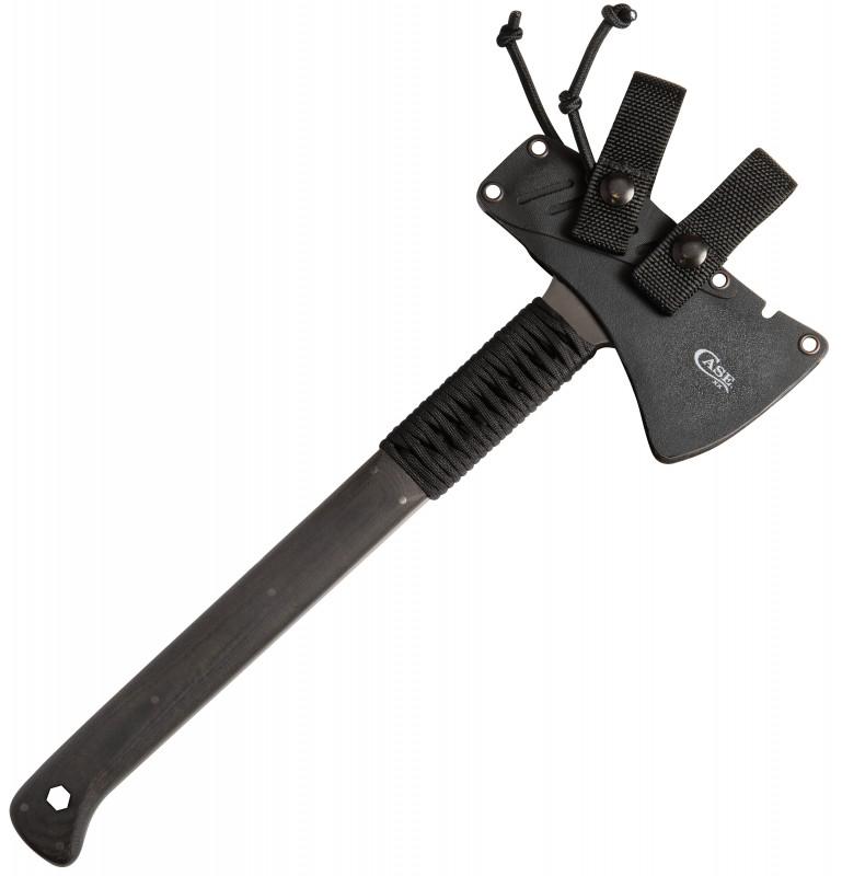 WR CASE AND SONS THE CASE WINKLER PACK AXE 43181: One-Piece, ? in (9.5 mm) 80CrV2 Carbon SteelConstruction • 15 in (38.1 cm) Overall Length8 ½ in (21.6 cm) Canvas Laminate Grips with Paracord Wrap • Skeletonized and Tapered Tang6 ¼ in (15.9 cm)