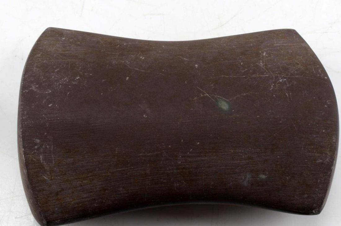 WOODLAND PERIOD BROWN STONE BANNERSTONE: Polished brown hard stone, eastern Woodland or late Archaic period artifact. Unauthenticated sold as is.