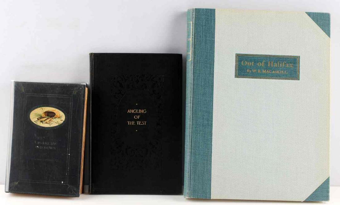 DERRYDALE PRESS FISHING ANGLING SEA BOOK LOT: Lot of 3 Derry Dale Press books: 1) Upstream and Down by Walden, illus. by Weiler, copy no. 802, date 1938. 2) Angling of the Test by Pickering, copy no.62, date 1936. 3) Out of Halifax by Wallace R. 