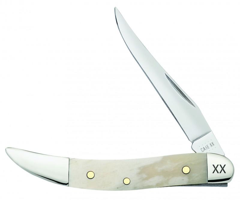 CASE SMALL TEXAS TOOTHPICK GIRAFFE BONE 50494: Handcrafted in the U.S.A., this classic American Case Toothpick is about 3 inches long (folded/closed) and weighs approximately 1.0 ounces. The handle is Smooth Natural Giraffe Bone. The bolsters are