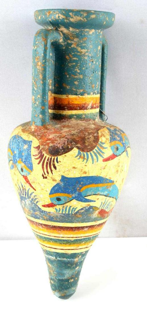 MUSEUM COPY GREEK AMPHORA MINOAN DOLPHIN PAINTING: Piece measures 8 inches by 3.5 inches. In very good condition.