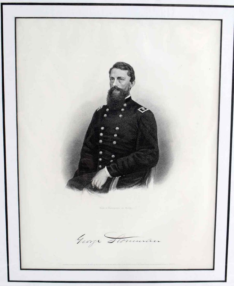 LOT OF 3 CIVIL WAR GENERAL STEEL ENGRAVINGS: Lot of 3. Circa 1860's. Major General John C. Fremont, John A. Logan, and George (?). Engraving page measures about 9.5 X 7.5 inches. Matted frames measure 14 X 11 inches. All in very good condition.