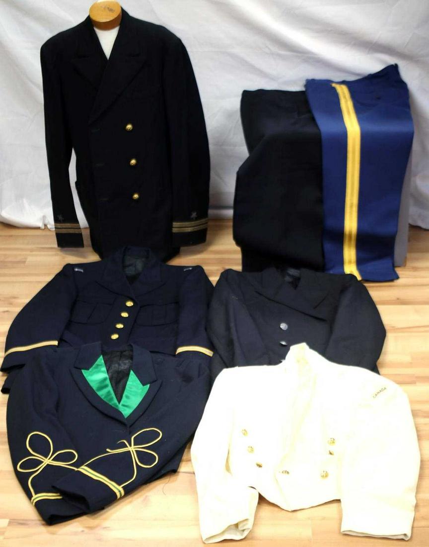 LOT OF 5 US AND CANADIAN MILITARY DRESS UNIFORMS: Lot of 5 US and Canadian Military Dress Uniforms and Mess Dress Coats. Lot includes: 1 White Royal Canadian Air force mess dress uniform jacket, 1 Blue US Army mess dress uniform jacket (green lapels 