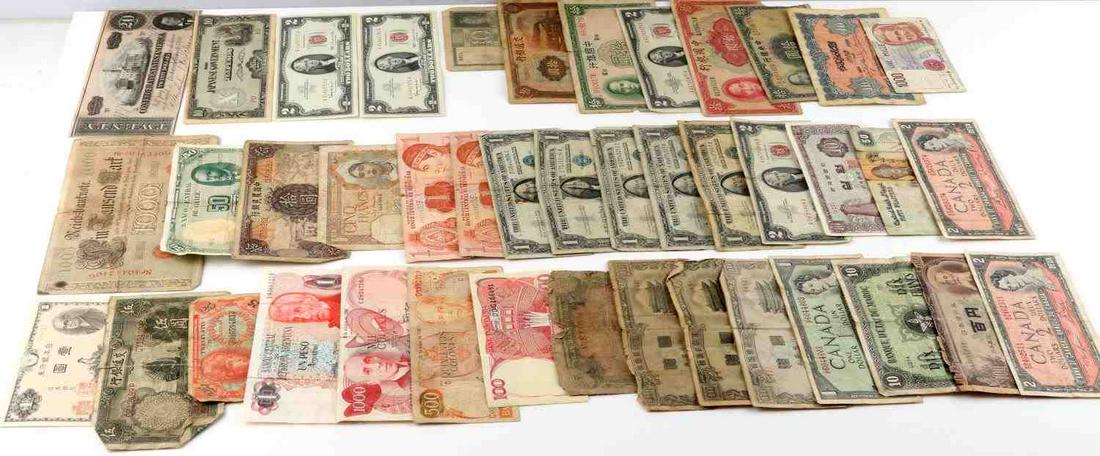 CONFEDERATE U.S. WORLD OCCUPATION BANKNOTE LOT 42: Includes 1864 CSA $20.00 XF banknote, 2 crisp uncirculated red seal 1963 $2.00 bills, an interesting WWII Japanese Occupation note inscribed on reverse"This is what the Japanese used in the Philippine