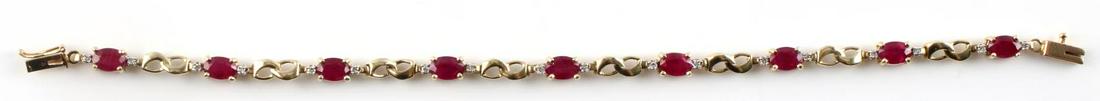 14KT GOLD DIAMOND AND RUBY BRACELET 7 INCHES: Total weight 6.3 grams, total length 7 inches. Rubies measure 5.8mm X 4mm on average with 1mm accent diamonds. This lot has a reserve.
