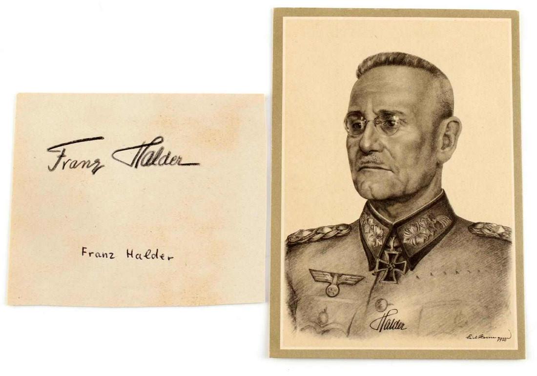 WWII GERMAN FRANZ HALDER SIGNATURE AND POSTCARD: Franz Halder signature on paper strip with pencil drawing postcard. Deemed authentic according to terms.