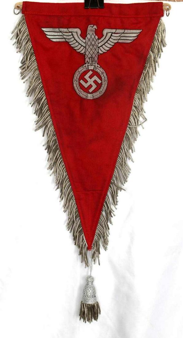 WWII GERMAN THIRD REICH PARTEIADLER FLAG PENNANT: Measures 20 x 9 inches. Light soiling. Very good condition. Does not fluoresce. This lot has a reserve.