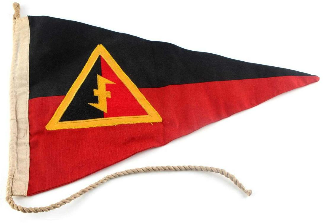 WWII GERMAN THIRD REICH BELGIAN SS PENNANT: Measures 17 x 11 inches. Some fading and non-fluorescing. Very good condition. This lot has a reserve.