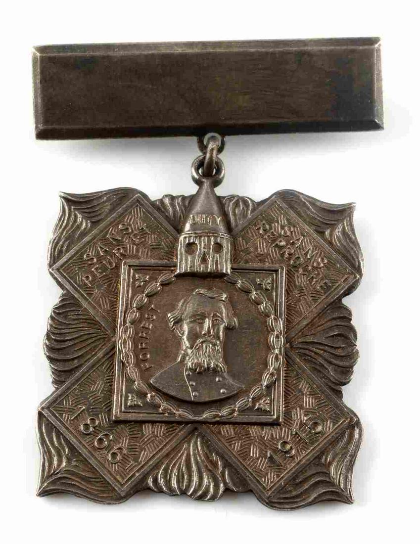 1920S KNIGHTS OF THE KU KLUX KLAN HERO CROSS: 1920’s Knights Of The Ku Klux Klan KKK Nathaniel Forrest 1866 – 1915 Hero Cross. The cross itself measures 1 3/8 inches wide by 1 3/8 inches tall plus the top bar. Shows a bust image of Nathaniel