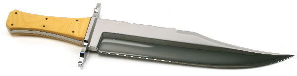 GIL HIBBON CUSTOM MADE LARGE BOWIE KNIFE: 12.5 inch blade, Ivory grips. Stamped "Hibbon Knives, Lousville, Ky. 9 81". Mirror finish, unused. Excellent.